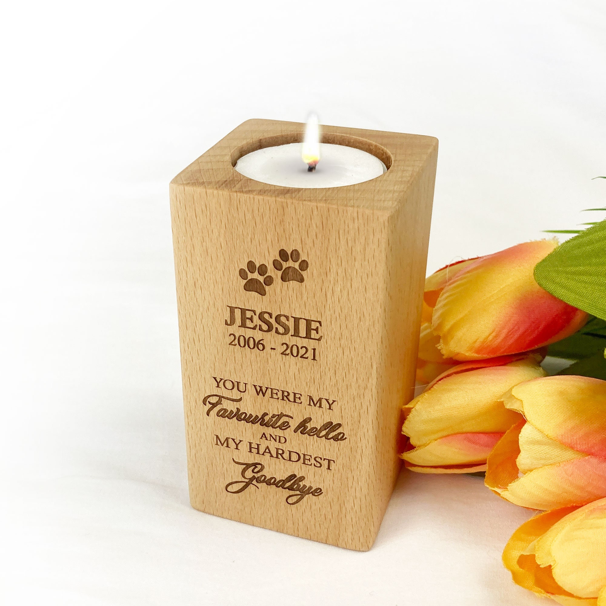 Personalised Engraved Wooden Memorial Tealight Candle Holder Etsy