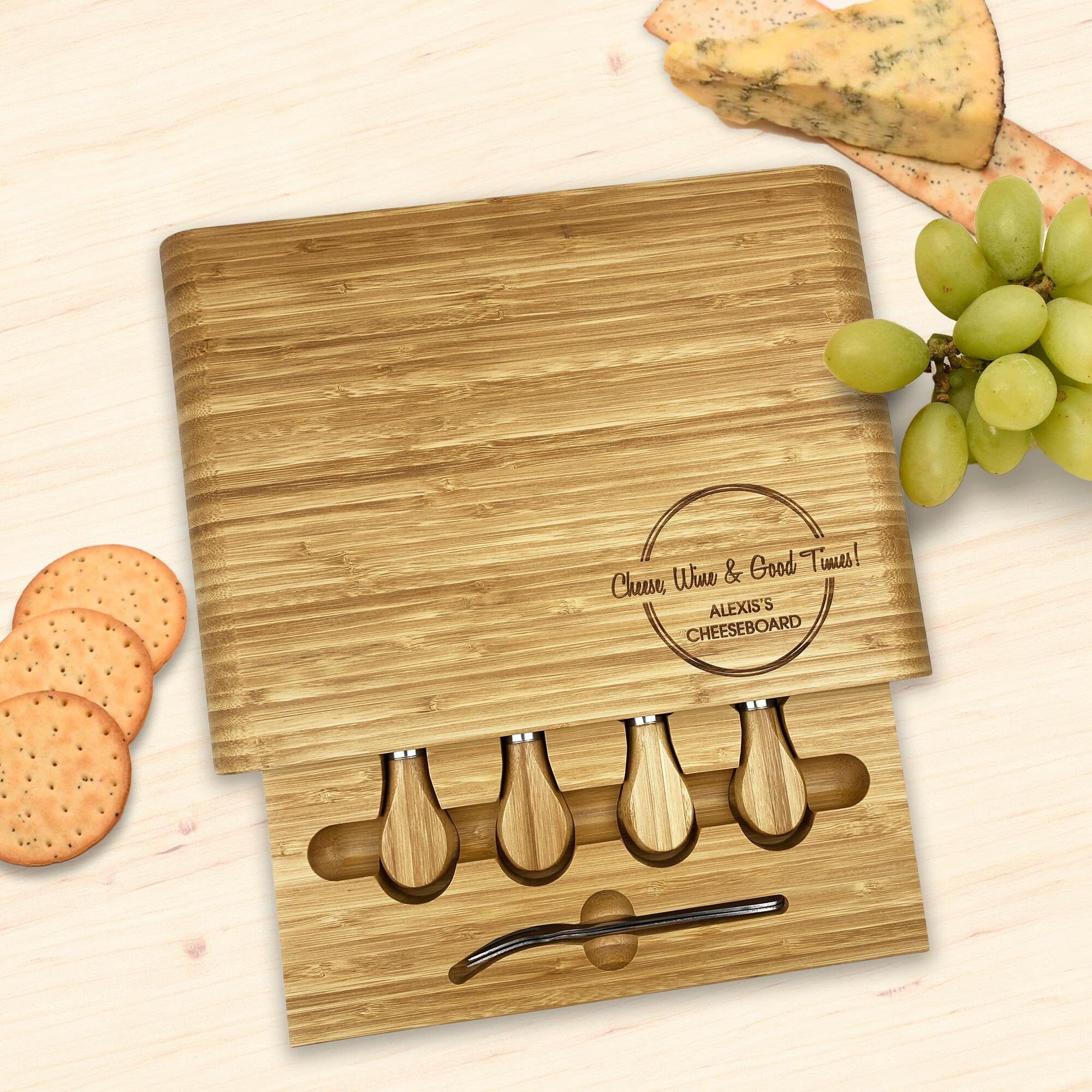 Personalised Wooden Cheese Board & Knives Gift Set Custom Name Etsy