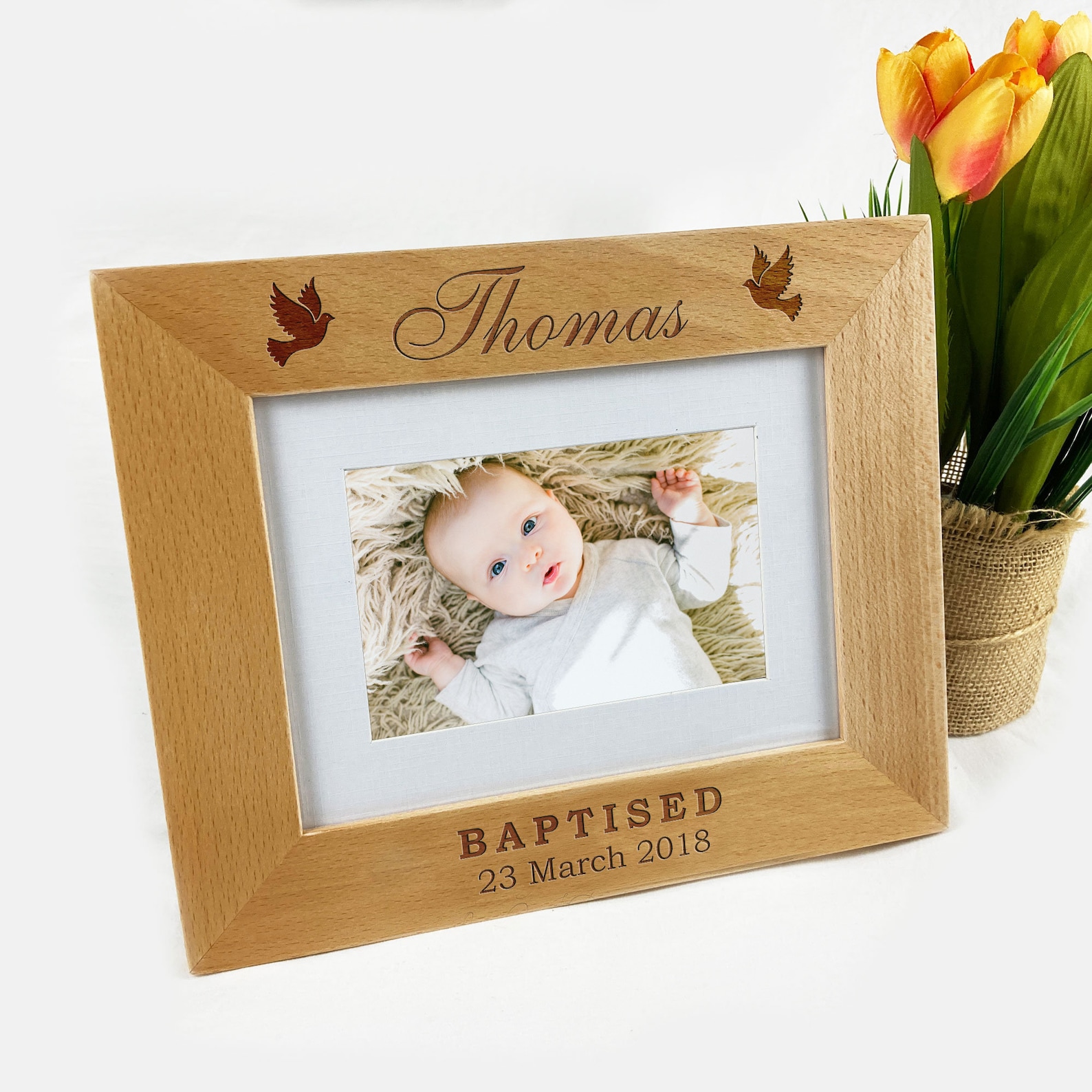 Personalised Baptism Wooden Photo Frame Gift Custom Engraved Etsy