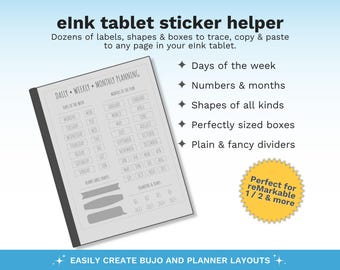 Helper eInk-tabletsticker voor reMarkable 2 en meer | Tientallen planner- en bulletjournalstijlelementen | Traceren om te maken... kopiëren en plakken om te gebruiken