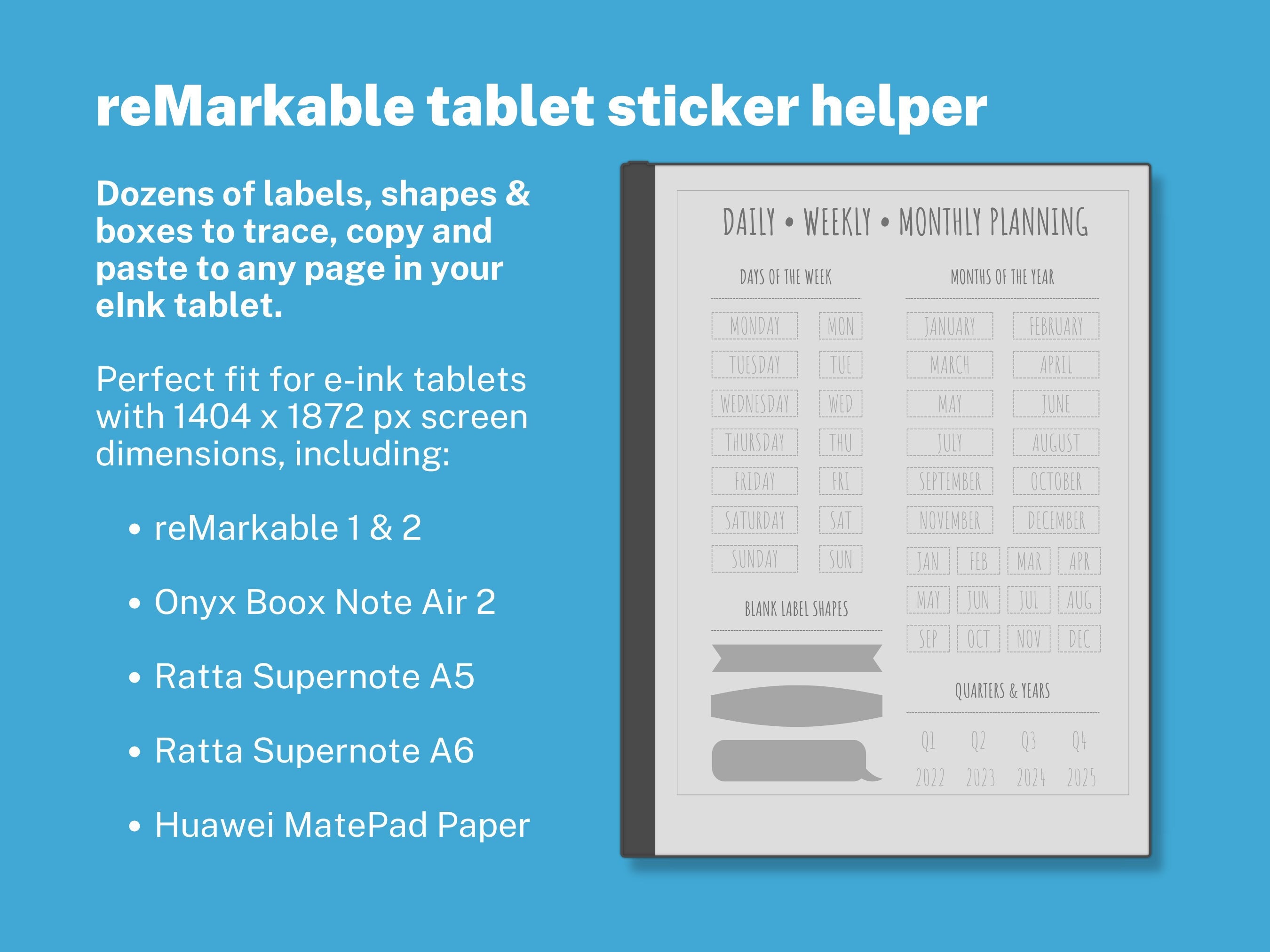 Eink Tablet Sticker Helper for Remarkable 2 & More Dozens of Planner