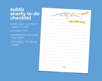 Subtly Sweary To-Do List | Printable PDF Checklist | US Letter Size 8.5 x 11