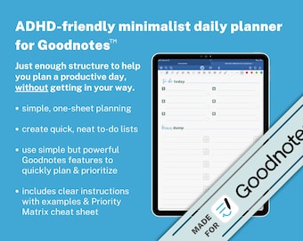 Minimalist / ADHD Digital Planner – A Simple Daily Productivity Planner on One Page – for Goodnotes and Similar Note-Taking Apps