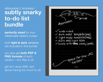 reMarkable Template Bundle: To-Do Checklists – Dark & Light Mode, Wide Rule, with Toolbar Space