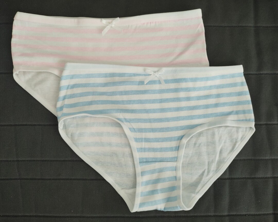 2 PACK Cosplay Panties Blue and White & Pink and White Striped