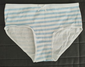 Cosplay Panties - Blue and White Striped Underwear, Bikini Style knickers