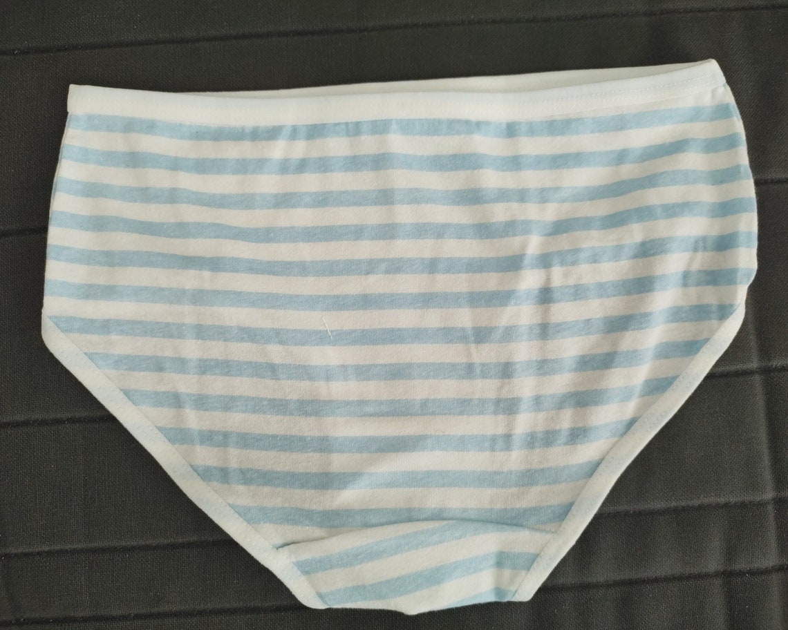 Cosplay Panties Blue and White Striped Underwear, Bikini Style Knickers