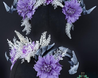 Huge Thorncrest headpiece in purple/white/black with Thorncrest horns - Handmade