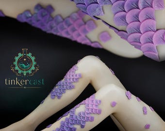 Size S (70DEN) Mermaid Tights in pink/purple  -  handmade