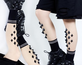 Size L (70DEN)   thorn shin tights black (silicone) -  handmade