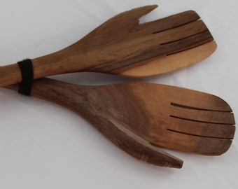 Carved Olive Wood Salad Hands: Jumbo 17" Kitchen Decor
