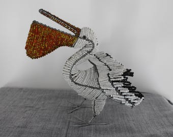 South African Bead Art Large Pelican Beach Decor Unique