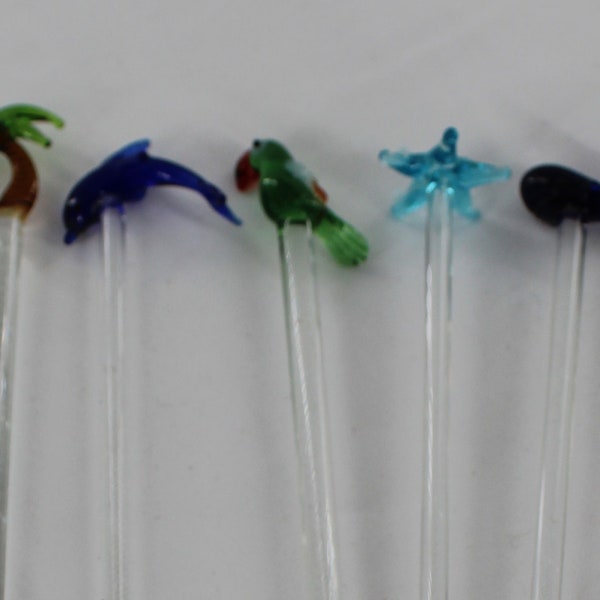 Handcrafted Glass Mexican Glass Stirrers each Unique Whale, Dolphin, Cactus, Parrot, Starfish and Palm Tree. Create a set! Awesome Gift!