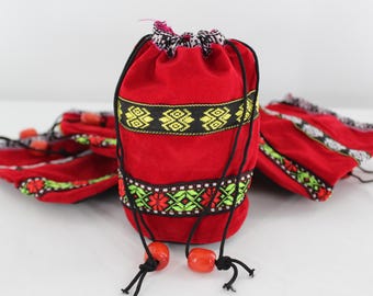 Velvet Treat Party Bags Red with Ethnic Accents Choose a Pack Size!