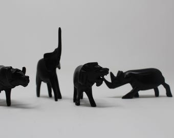 Kenya Carved Blackwood Safari Animals Set of 4