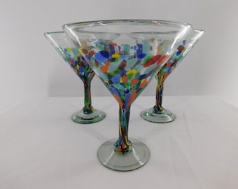 Confetti Party Oversized Martini Glasses Recycled Handblown Lead Free. Wedding, Housewarming, Shrimp Cocktails. Sold Individually