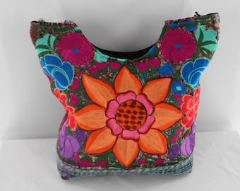 Guatemalan Floral Embroidered Shoulder Bag: Ethnic Fabric