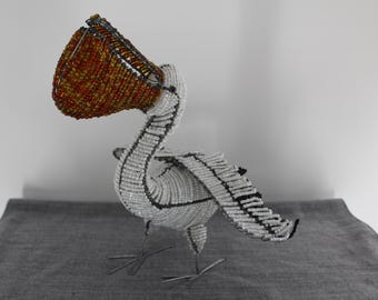 South African Bead Art Large Pelican Beach Decor Unique