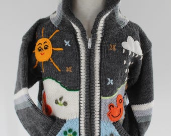 Peru Folk Art Toddler Sweater: Gray Apillera, Size 3T