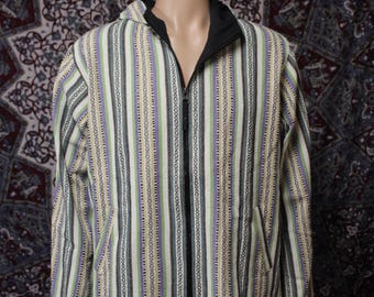 Hand Loomed Stripe Cotton Hoodie - Nepal Ethnic Jacket Multi Color