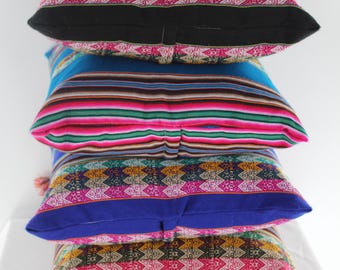 Peruvian Manta Fabric Toss Pillows - 4 Pack Ethnic Decor (16" x 16")
