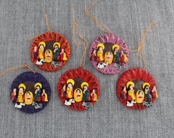Set of 5 Peru Clay Handcrafted Nativity Ornaments