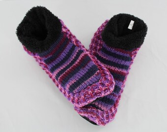 Nepal Knitted House Slippers Women's Size 9-11 Purple