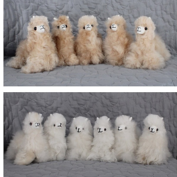 Peru Alpaca Fur Stuffed Llama Alpaca Statue Mini 6" Tall Choose Tan or Mostly White Super Soft Fibers! Easter Baskets, Stockings and More