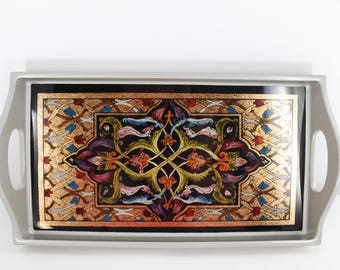 Peru Reversed Painted Glass and Wood Vanity Tray