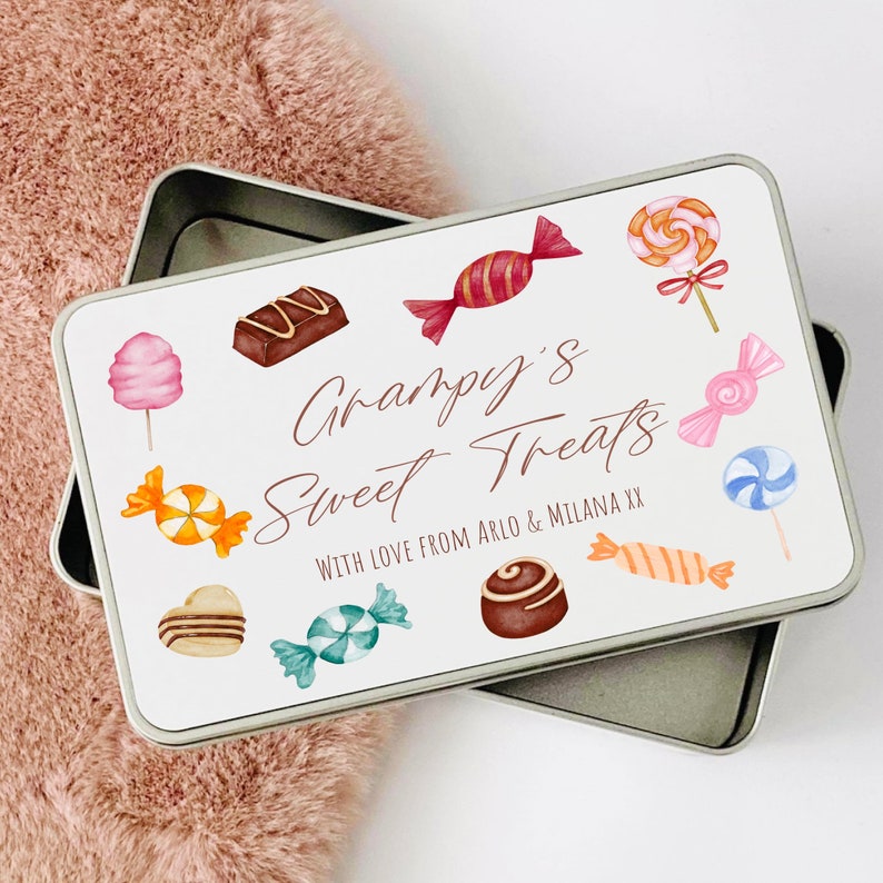 Personalised Sweet Treat Tin Father's Day gift. Gift for grandad dad grampy grandparents. Personalised family tin. Custom wording image 1