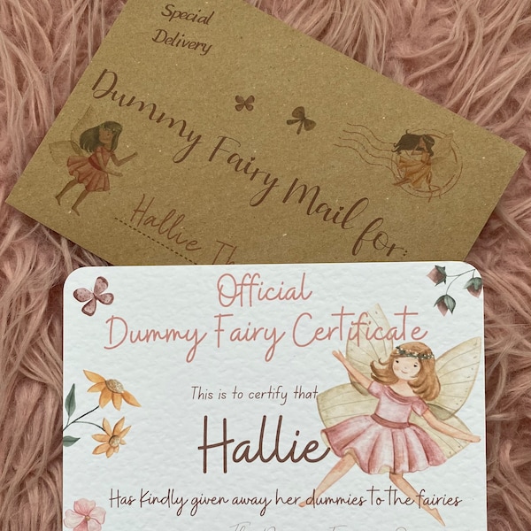 Dummy Fairy Letter/certificate- Magical Personalised certificate from the Dummy Fairy with envelope - dummy fairy - kids fun print