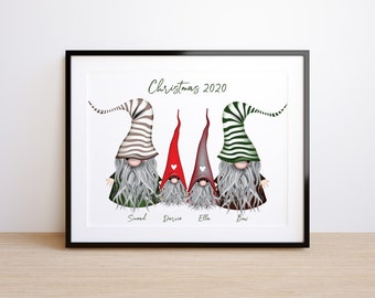 Personalised Gnome Christmas Word Art Gift Print,  Nordic Family Poster, Fun Scandinavian Elf Christmas Card, Tomte Home Xmas Decor