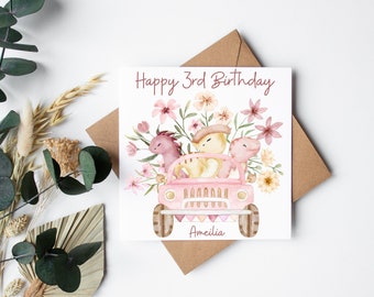 Pink Dunosaur personalised Greetings Card - Birthday Card Personalised Pretty Card 1st,5th,10th Birthday - special keepsake