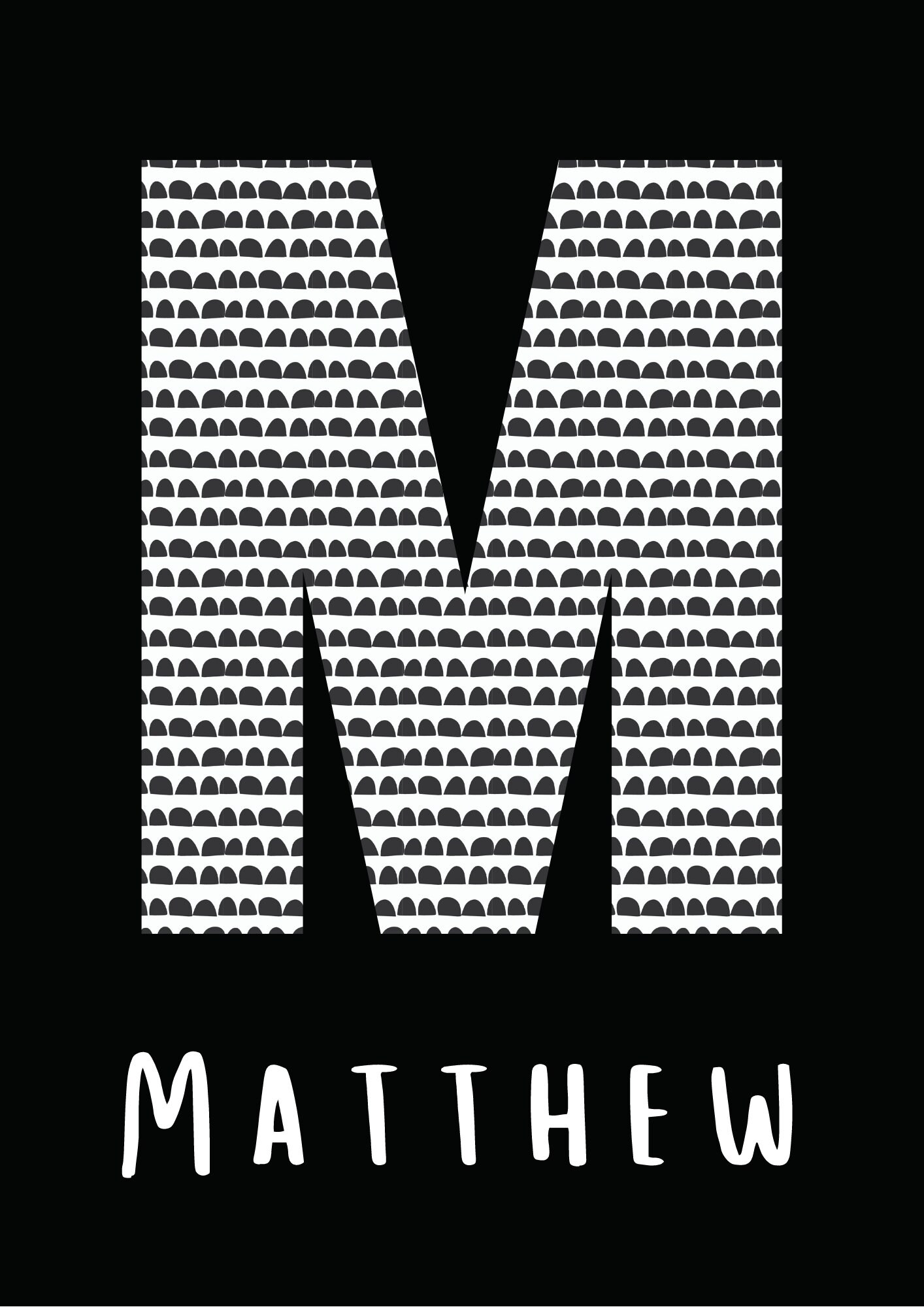 Initial Print Monochrome Black and White Name Picture Etsy UK