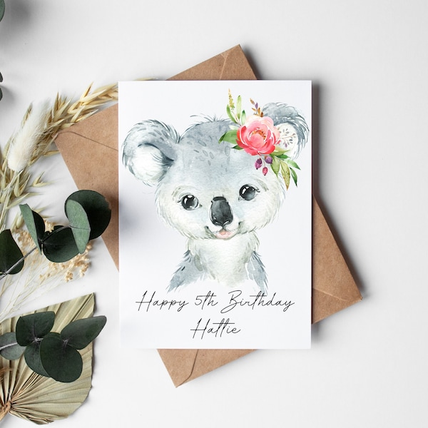 Personalised Birthday Card - Koala custom wording - children's birthday celebration card
