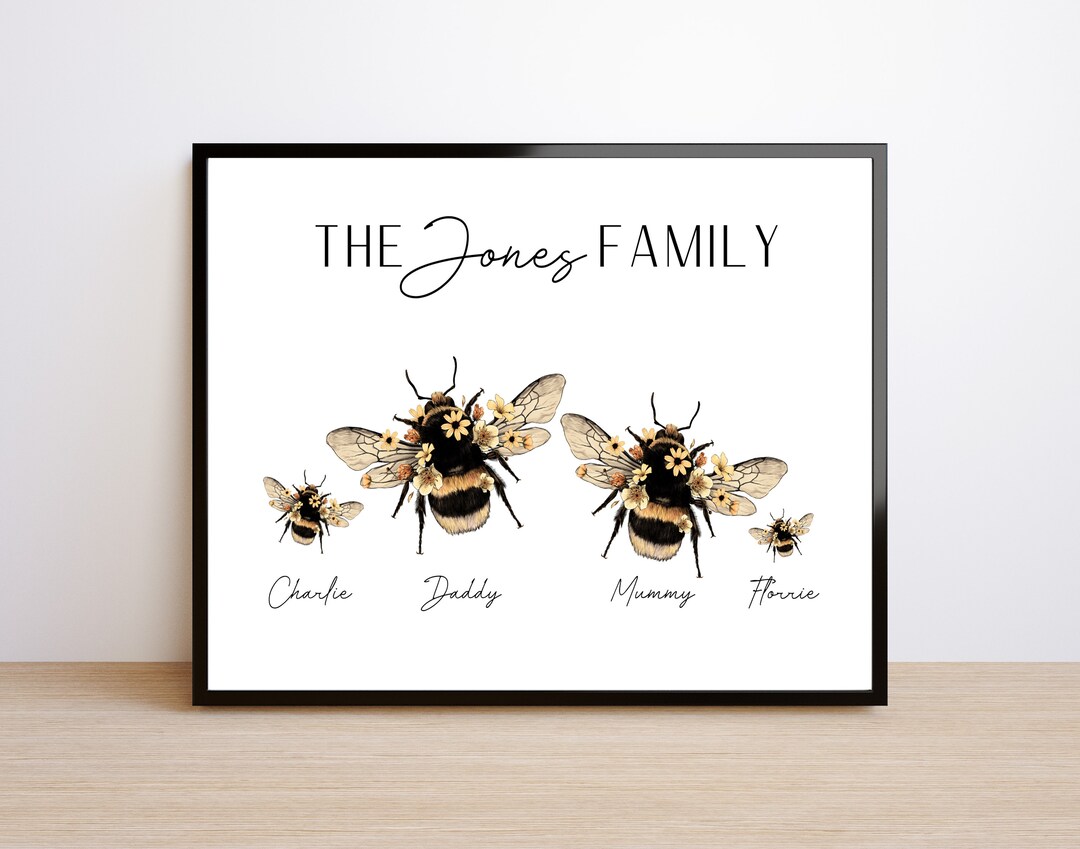 Personalised Bumblebee Print Family Sign, Gift, Beehive Home Print ...