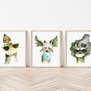 Set of 3 Fun Dinosaur Children&#39;s Bedroom Print - Dinosaurs