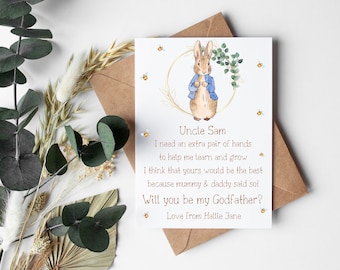 Personalised will you be my godfather peter rabbit proposal