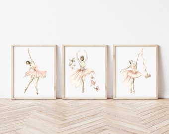Set of 3 Ballerina Prints-  Nursery children's bedroom prints - pretty pink ballerina - dancer art - Ballet