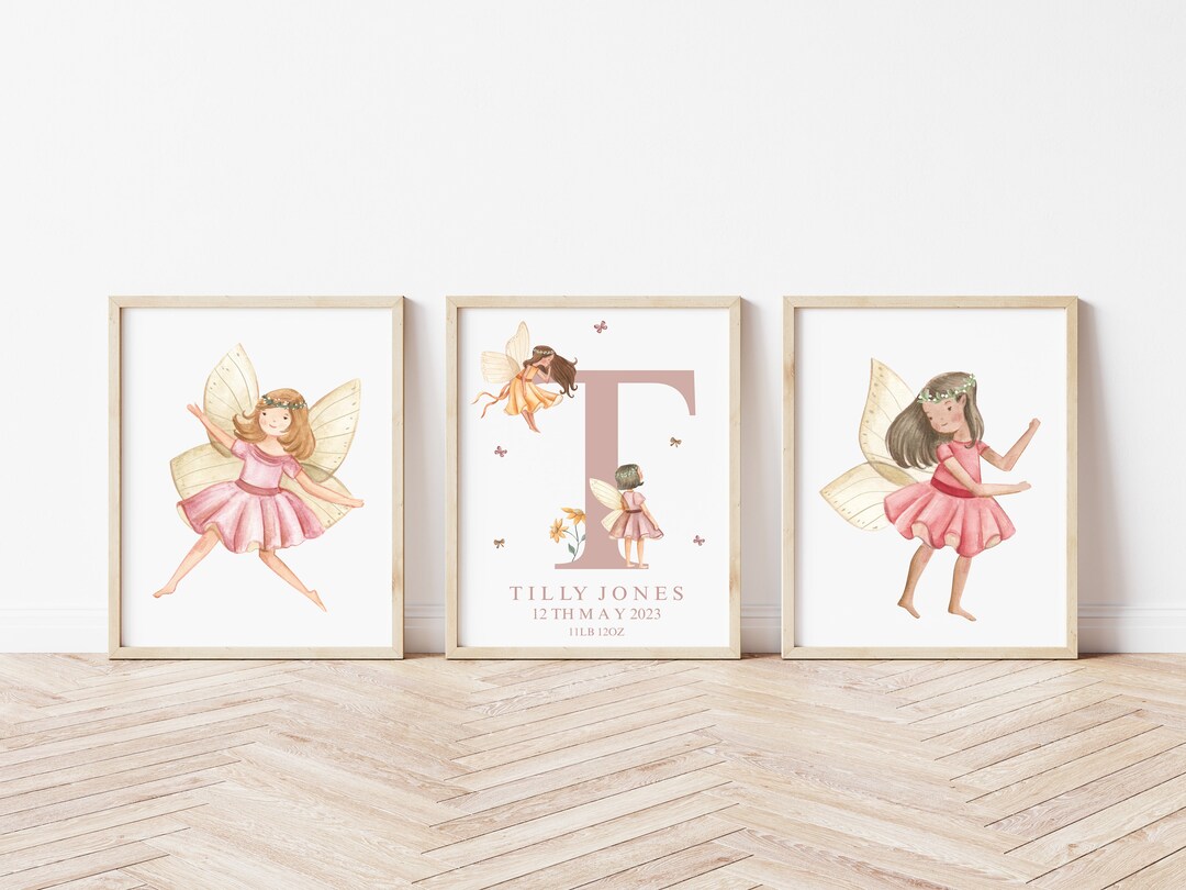 Set of 3 Personalised Fairy Nursery Prints Fairiesbedroom Printsfairyland Fairy Wands Girls