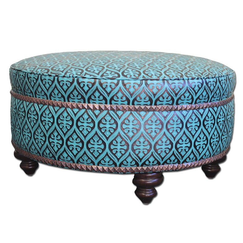 Leather Teal Ottoman 36 Etsy