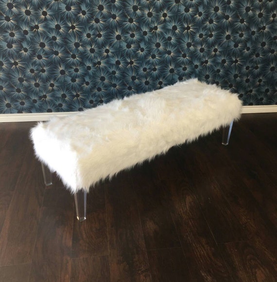 White Fur Acrylic Leg Bench Etsy
