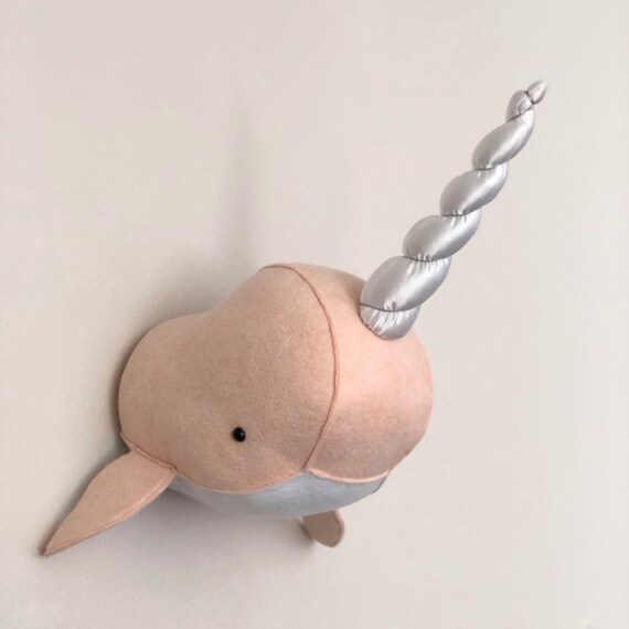 Narwhal Head Taxidermy Felt Animal Wall Decor Baby Room Nursery Stuffed