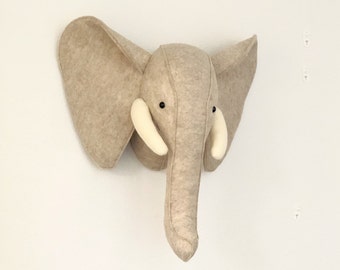 safari nursery decoration, elephant wall hanging, elephant decor, elephant nursery, gray elephant head, safari theme, safari nursery