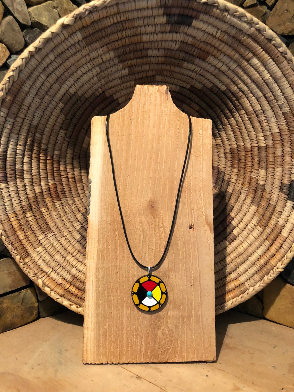 Lakota Medicine Wheel Four Directions Turquoise Cabochon Wood Etsy