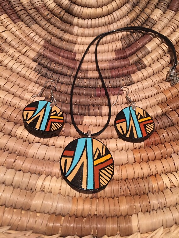 Native American Jemez Gourd Wood Jewelry Set