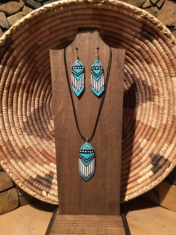 Native American turquoise gourd wood jewelry set