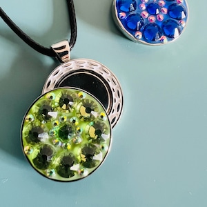 Golf Necklace with Crystal Golf Ball Marker Dark Blue or Green USA