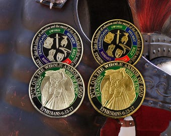 Armor of God Challenge Coins Custom USA Silver or Gold Colors