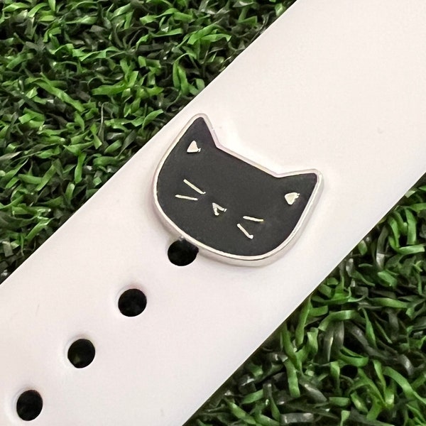 Watchband charm happy cat black solid metal Apple watch Magicband compatible